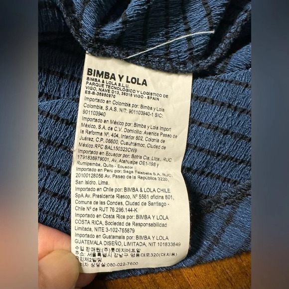 Bimba Y Lola Midi Dress Blue Black Stripe Side Rouching Flounce Bottom Size Med - Picture 8 of 9